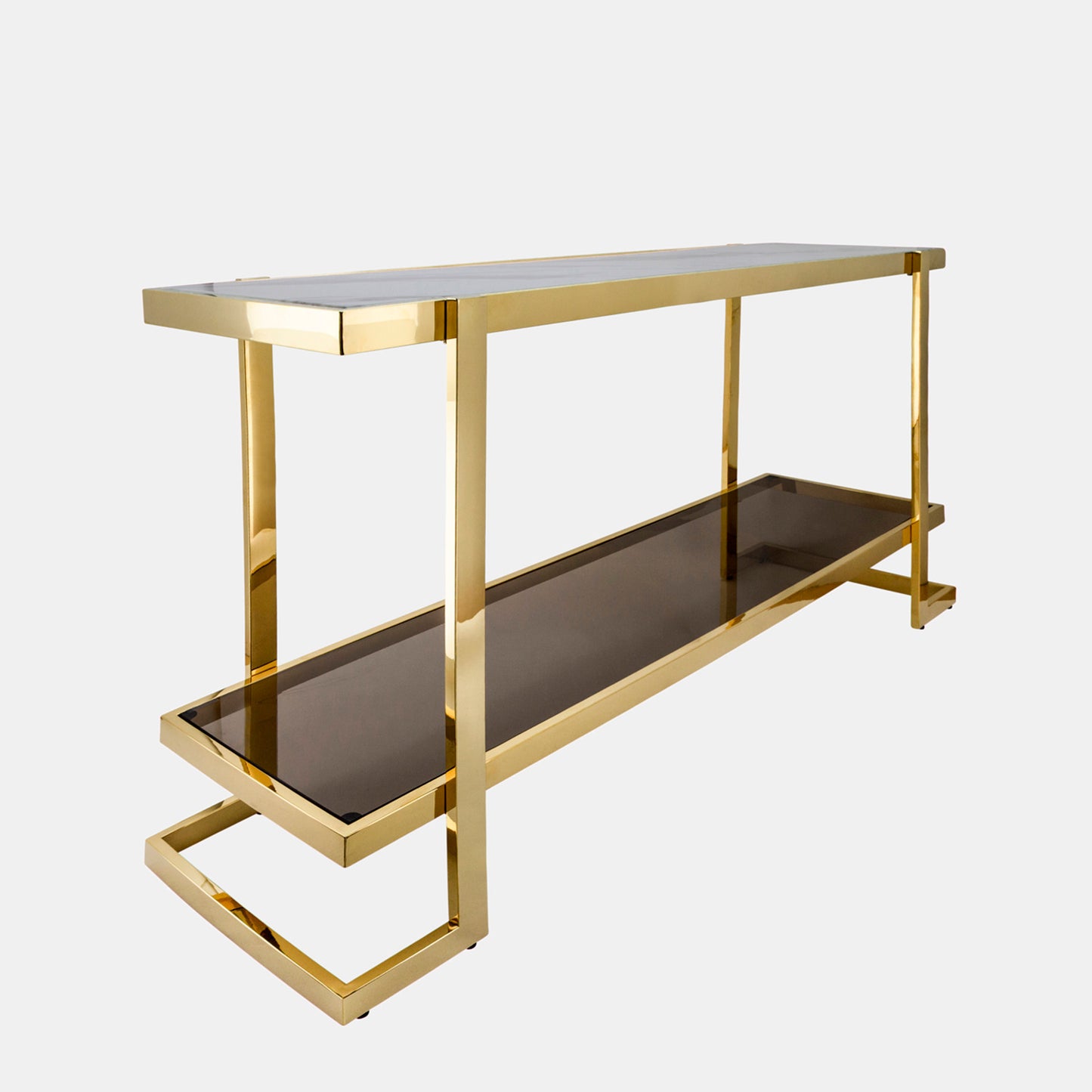 METAL/MARBLE GLASS CONSOLE TABLE, GOLD/WHITE KD