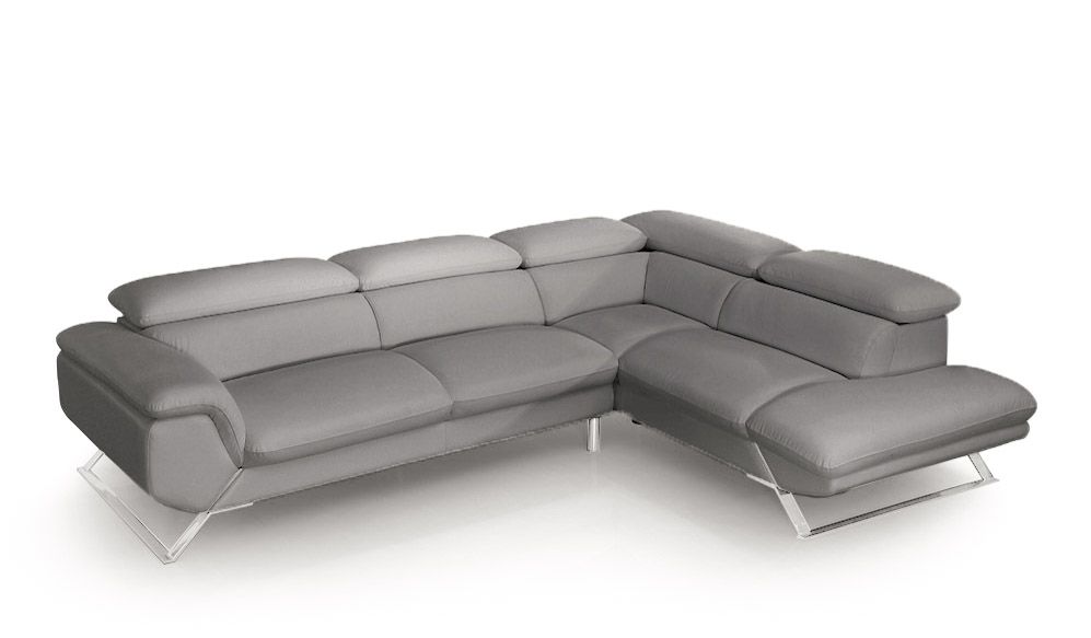 DIVANI CASA SETH - MODERN LIGHT GREY LEATHER RAF SECTIONAL LIVING ROOM SET