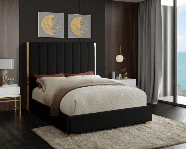 BECCA VELVET KING/QUEEN/FULL SIZE BED WITH GOLD FRAME - CREAM