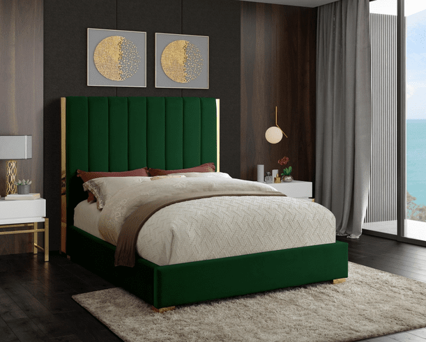 BECCA VELVET KING/QUEEN/FULL SIZE BED WITH GOLD FRAME - CREAM