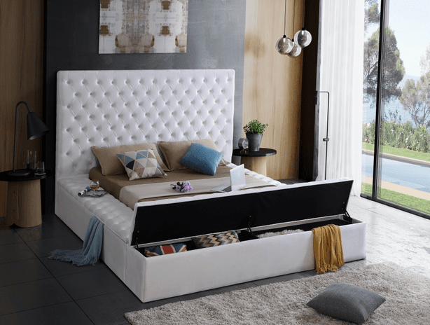 BLISS VELVET KING/QUEEN/FULL/TWIN SIZE STORAGE PLATFORM BED - GREY