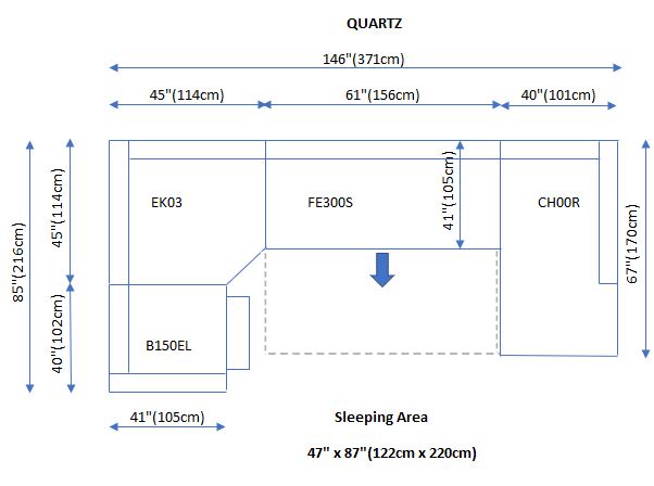 QUARTZ SECTIONAL RIGHT W/ELECTRIC RECLINER AND BED - GREY