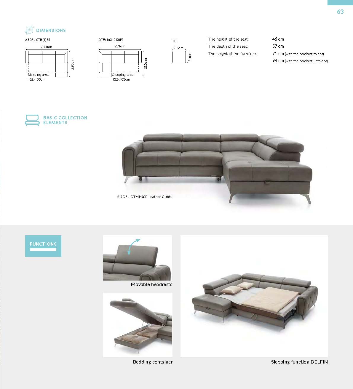 CAMELIA SECTIONAL SLEEPER SOFA - GREY