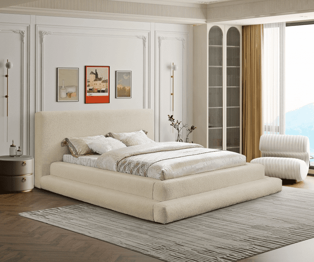 DANE TEDDY FABRIC KING/QUEEN/FULL/TWIN SIZE BED - CREAM