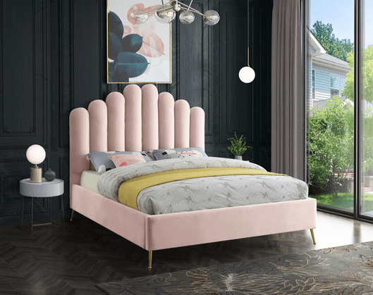 LILY VELVET KING/QUEEN/FULL/TWIN SIZE PLATFORM BED - CREAM