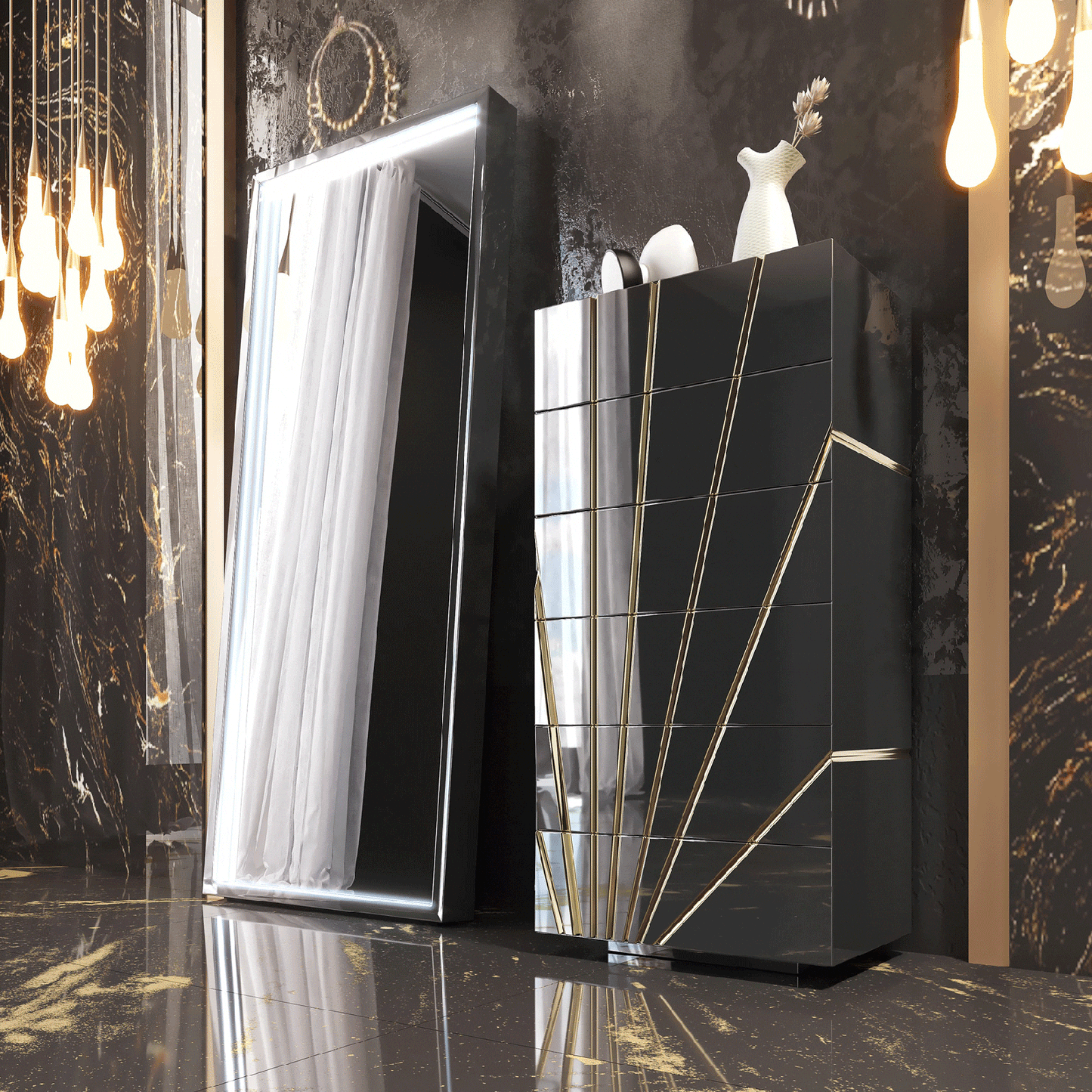 ORO BLACK 4PCS KING/QUEEN MODERN BEDROOM SET