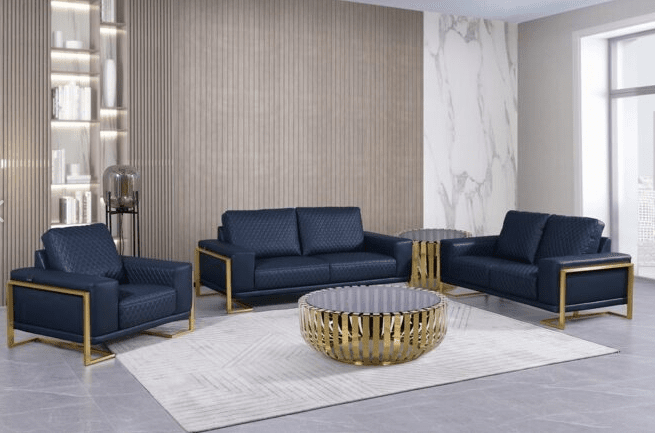 U894 TOP GRAIN ITALIAN SOFA & LOVESEAT & CHAIR LIVING ROOM SET - NAVY BLUE
