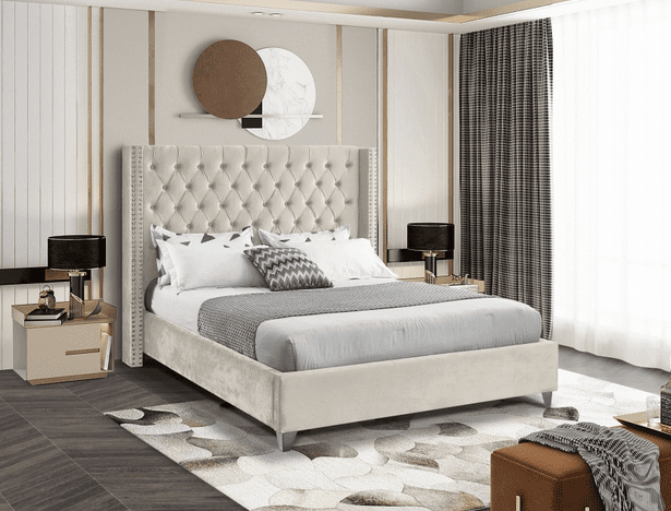 AIDEN VELVET KING/QUEEN/FULL/TWIN SIZE PLATFORM BED - BLACK