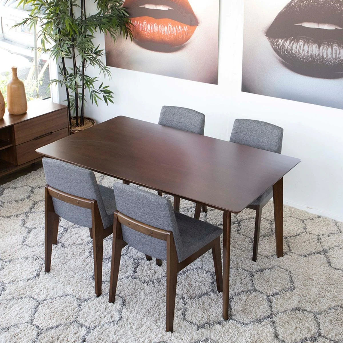 CARLOS DINING SET WITH 4 CRYSTAL LIGHT GRAY CHAIRS LARGE