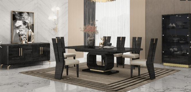 D844 ADJUSTABLE TABLE + 6 CHAIRS DINING SET