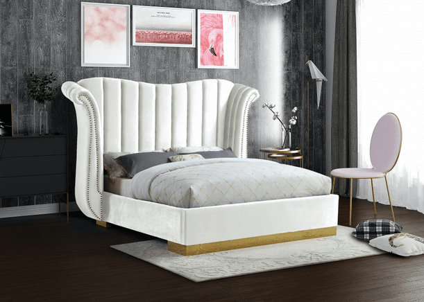 FLORA VELVET KING/QUEEN SIZE PLATFORM BED - GREY