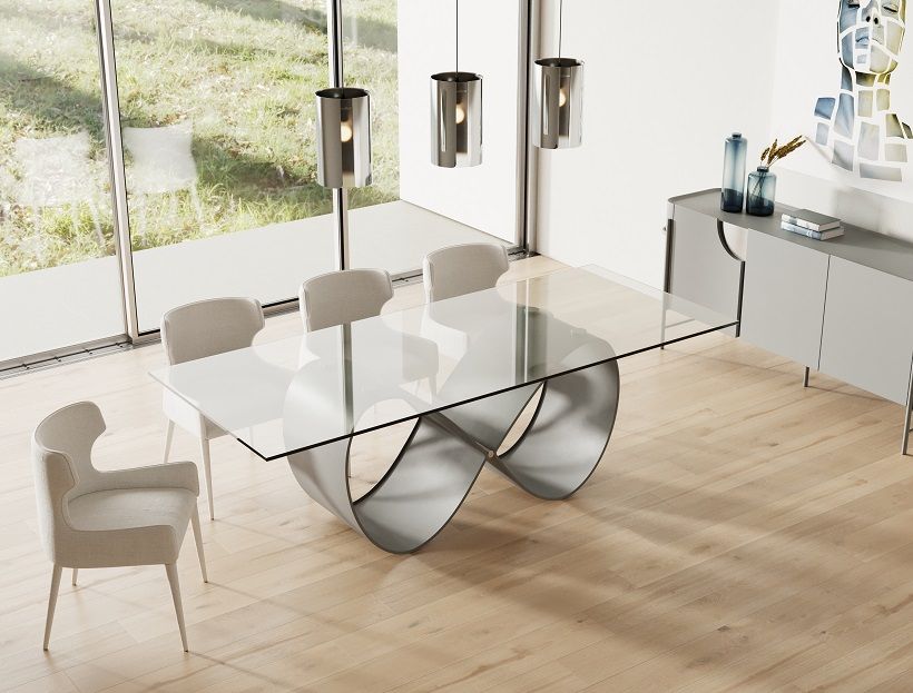 MODREST HADLEY - GLASS & MATTE GREY DINING TABLE SET