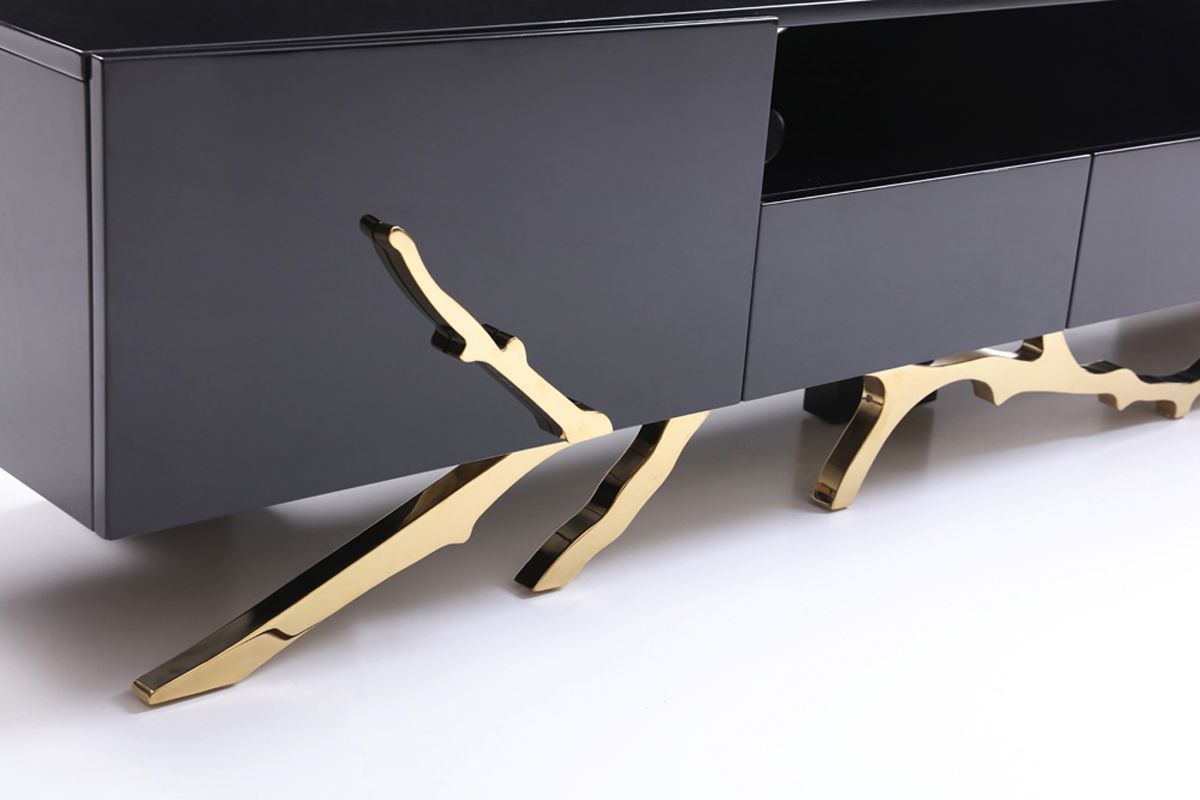 MODREST LEGEND MODERN BLACK & CHAMPAGNE GOLD 87" TV STAND