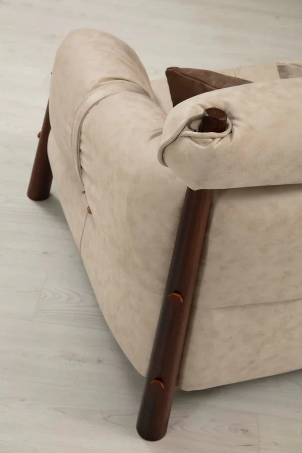 FABIAN NUBUCK LEATHER SOFA & LOVESEAT LIVING ROOM SET - CREAM