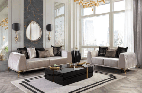 GISELLE VELVET SOFA & LOVESEAT LIVING ROOM SET - BLACK