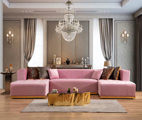 ELISHA - VELVET DOUBLE CHAISE SECTIONAL LIVING ROOM SET - BLACK