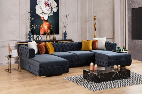 MATILDA - VELVET DOUBLE CHAISE SECTIONAL - STONE