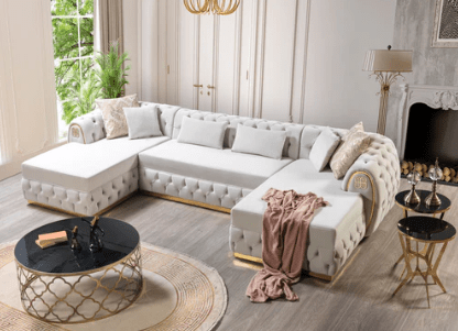 JESS - VELVET DOUBLE CHAISE SECTIONAL LIVING ROOM SET - GRAY