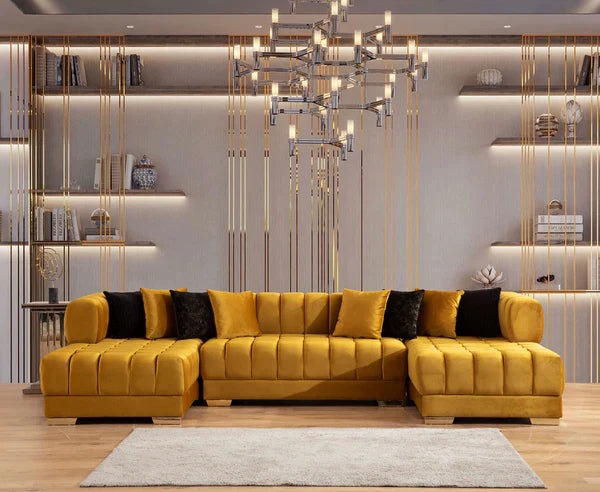 ARIANA - VELVET DOUBLE CHAISE SECTIONAL - GREY