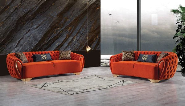 VICTORIA SOFA & LOVESEAT VELVET LIVING ROOM SET - HOLY GREEN