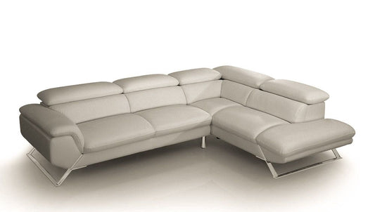 DIVANI CASA SETH - MODERN LIGHT GREY LEATHER RAF SECTIONAL LIVING ROOM SET