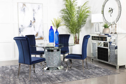 ELLIE CYLINDER PEDESTAL TABLE + 4 CHAIRS DINING ROOM SET - BLUE