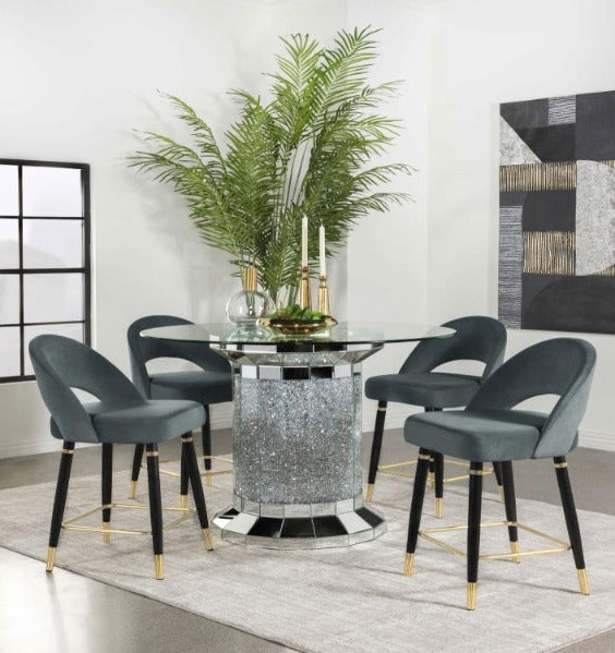 ELLIE PEDESTAL COUNTER-HEIGHT TABLE + 4 CHAIRS DINING SET - GREY
