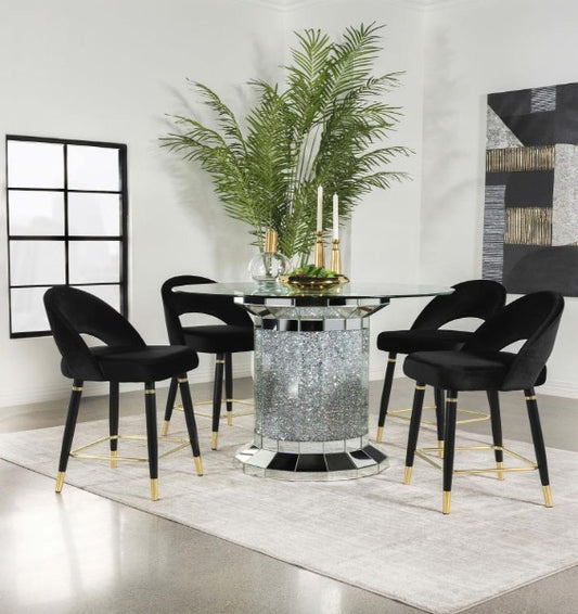 ELLIE PEDESTAL COUNTER-HEIGHT TABLE + 4 CHAIRS DINING SET - BLACK