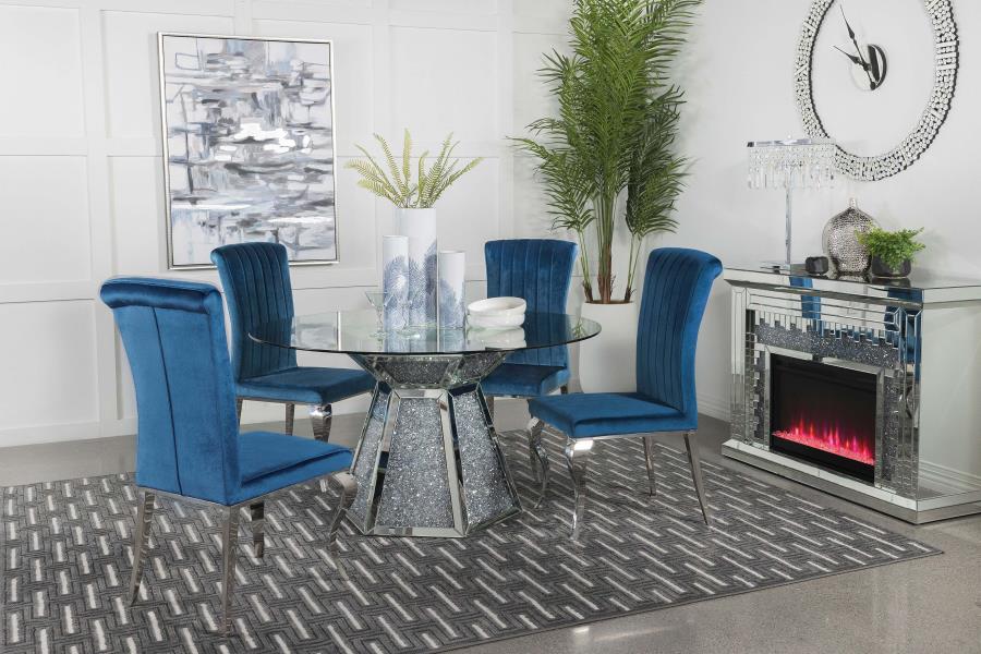 QUINN HEXAGON PEDESTAL DINING ROOM SET - BLUE