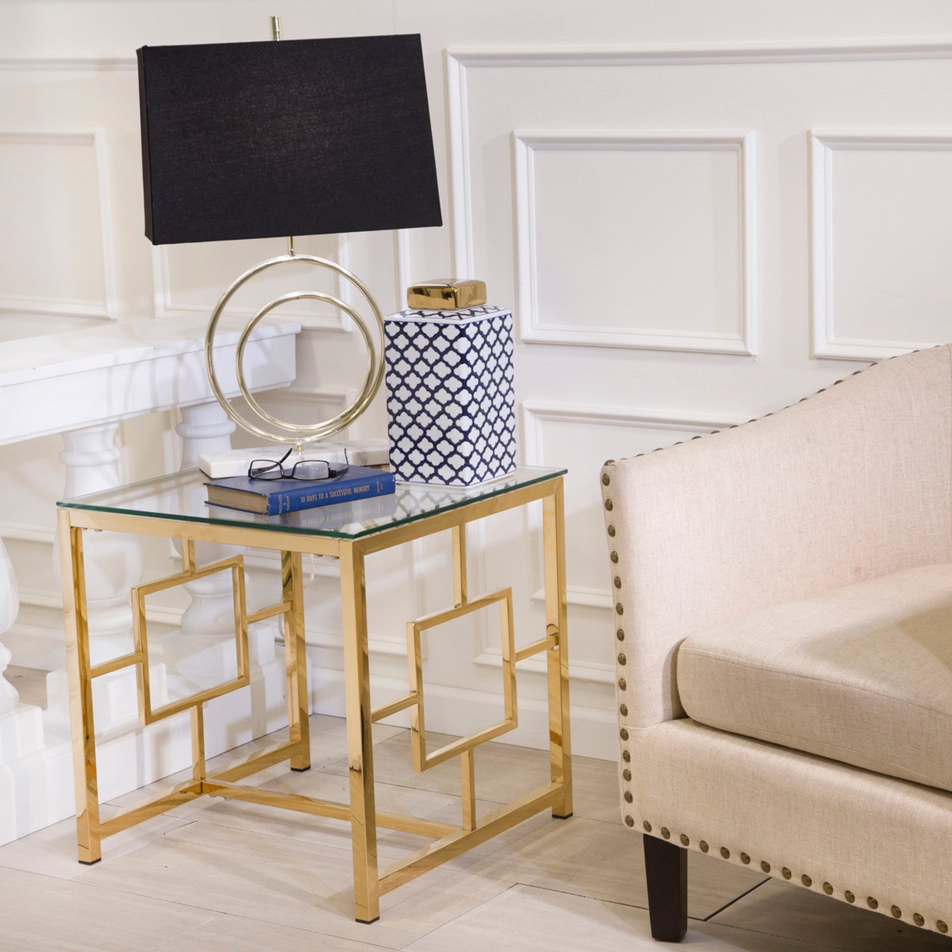 GOLD METAL/GLASS ACCENT TABLE