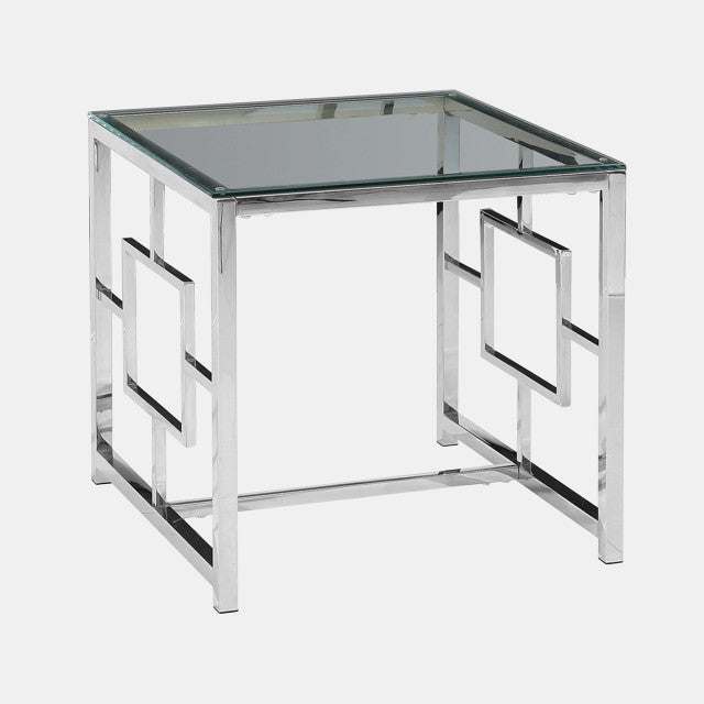 SB-118 SILVER METAL/GLASS ACCENT TABLE, KD