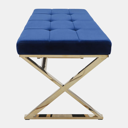 SB-126 BLUE/GOLD VELVETEEN BENCH, X LEGS, KD