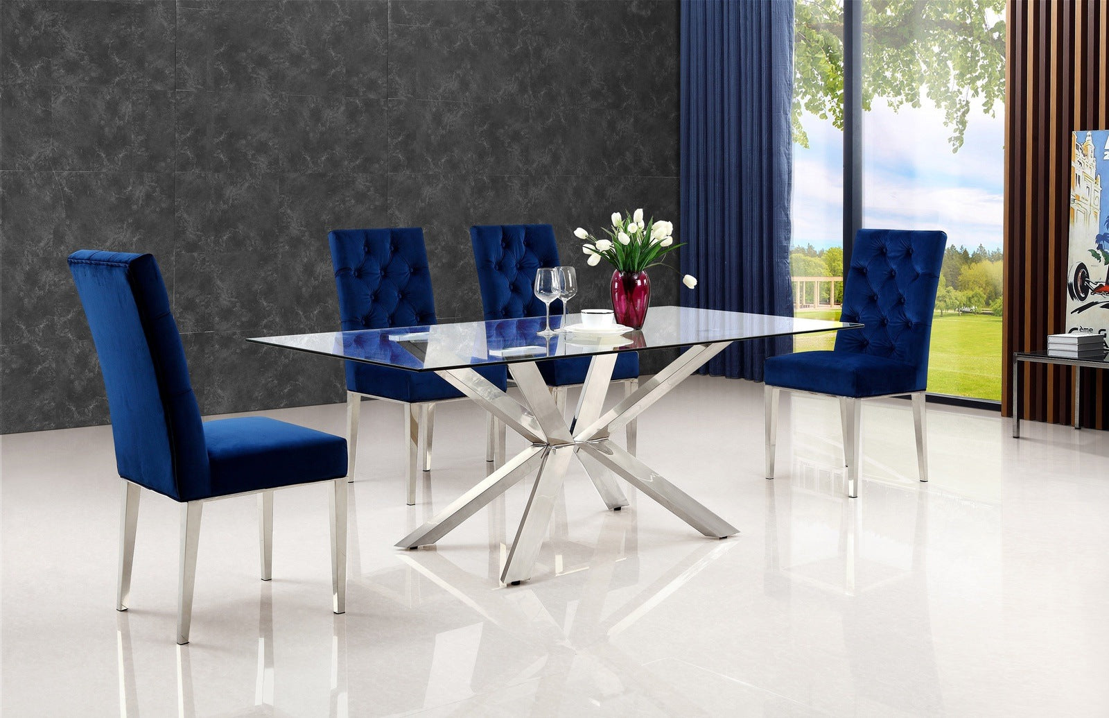 JUNO CHROME DINING TABLE + 6 CHAIRS DINING SET