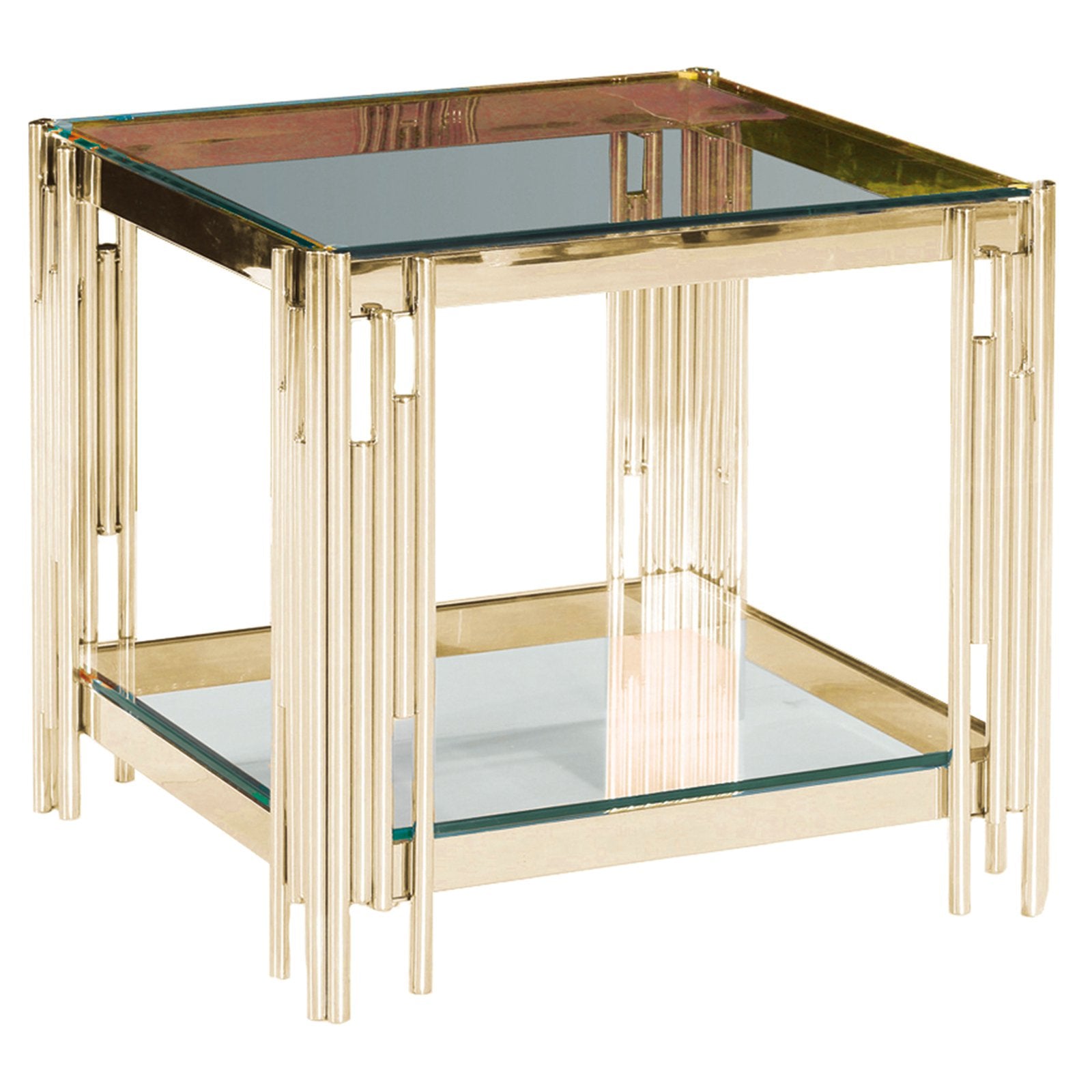 2-TIER GOLD/GLASS ACCENT TABLE