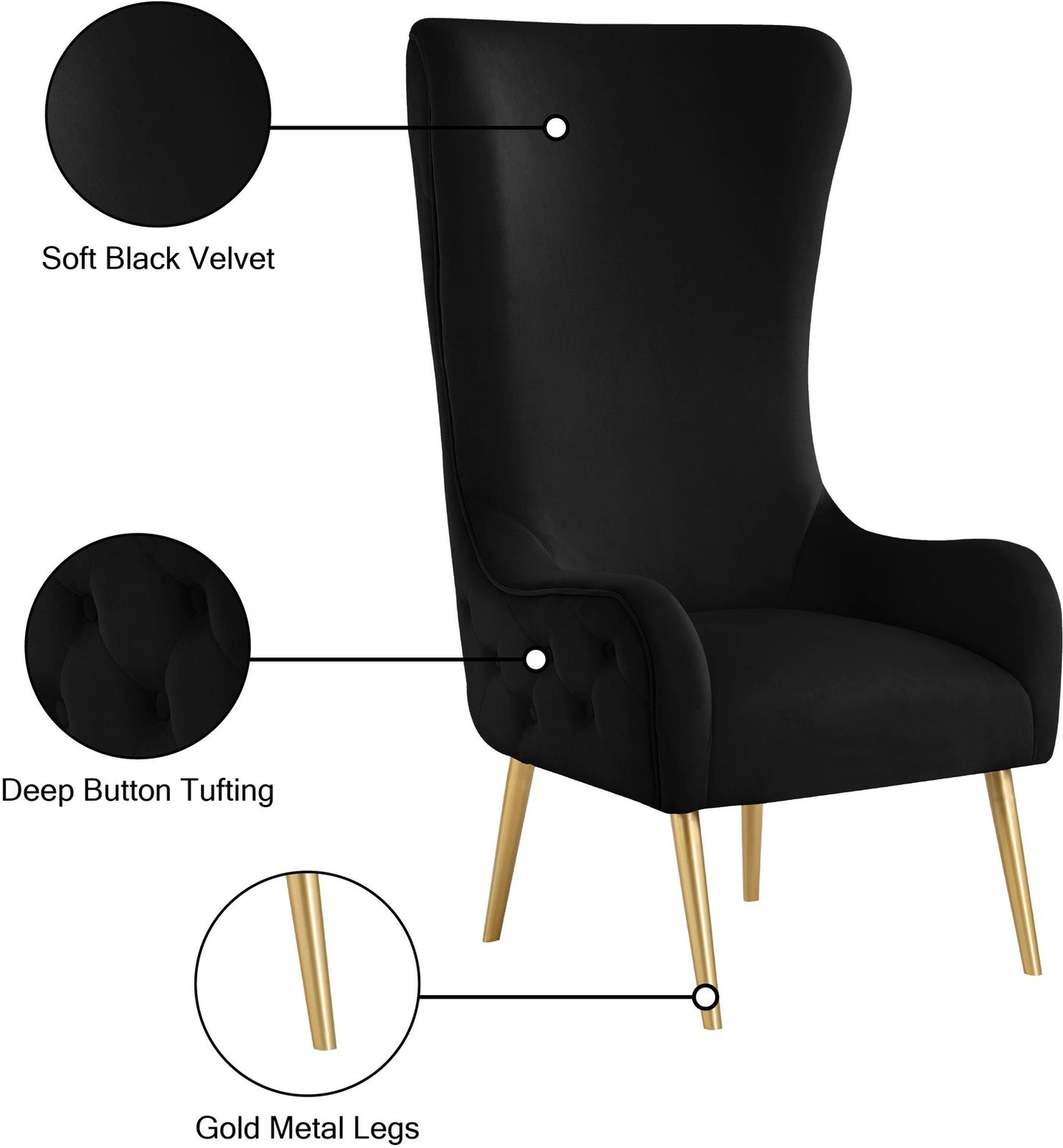 ALEXANDER VELVET ACCENT CHAIR - BLACK