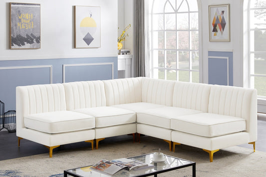 ALIANA VELVET SECTIONAL LIVING ROOM SET - CREAM