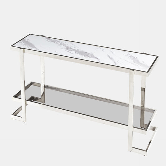 METAL/MARBLE GLASS, CONSOLE TABLE, SILVER/WHITE KD