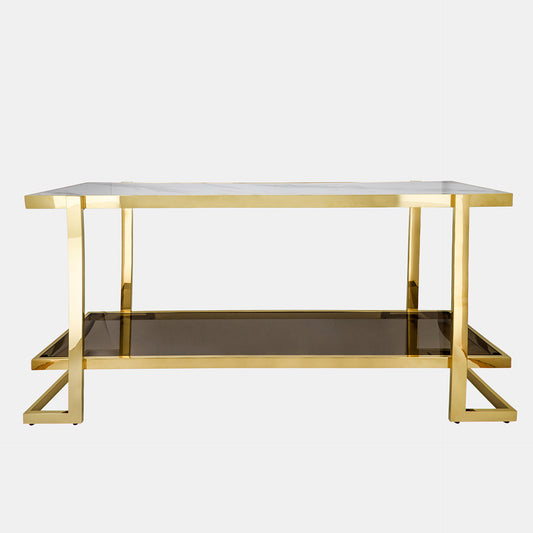 METAL/MARBLE GLASS CONSOLE TABLE, GOLD/WHITE KD