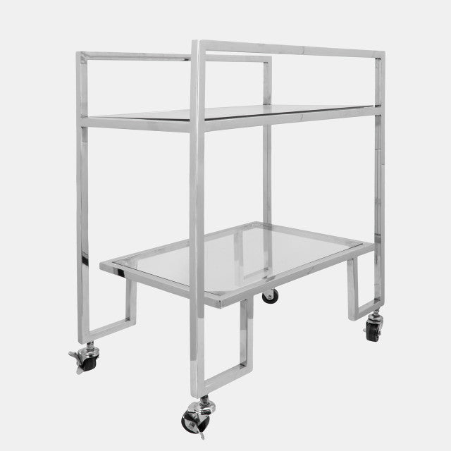 SB-124 METAL, 26X32 2-LAYERED BAR CART, SILVER