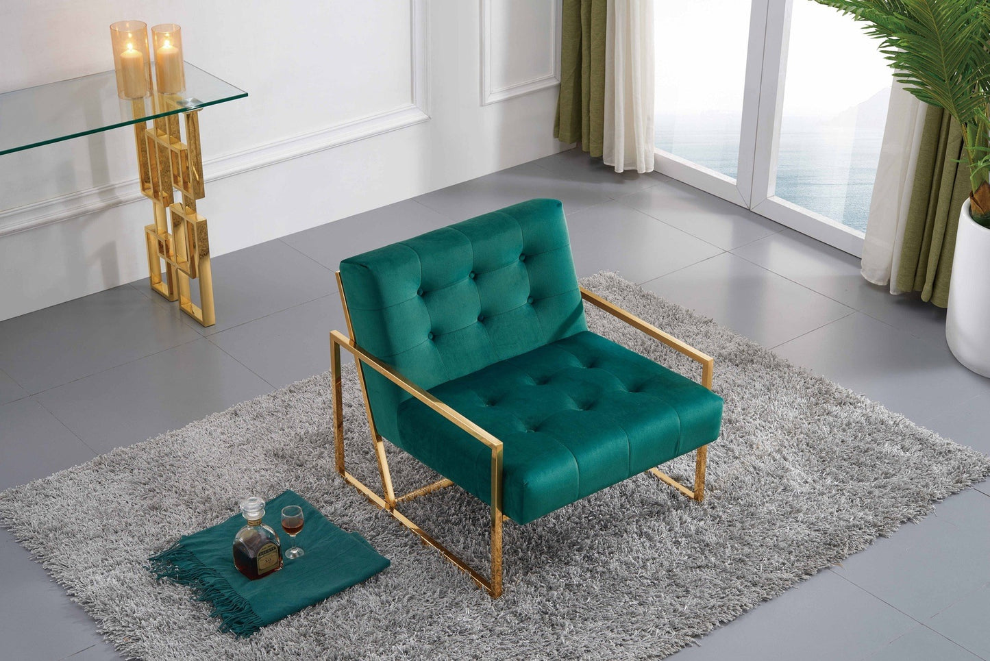 PIERRE VELVET ACCENT CHAIR - GREEN