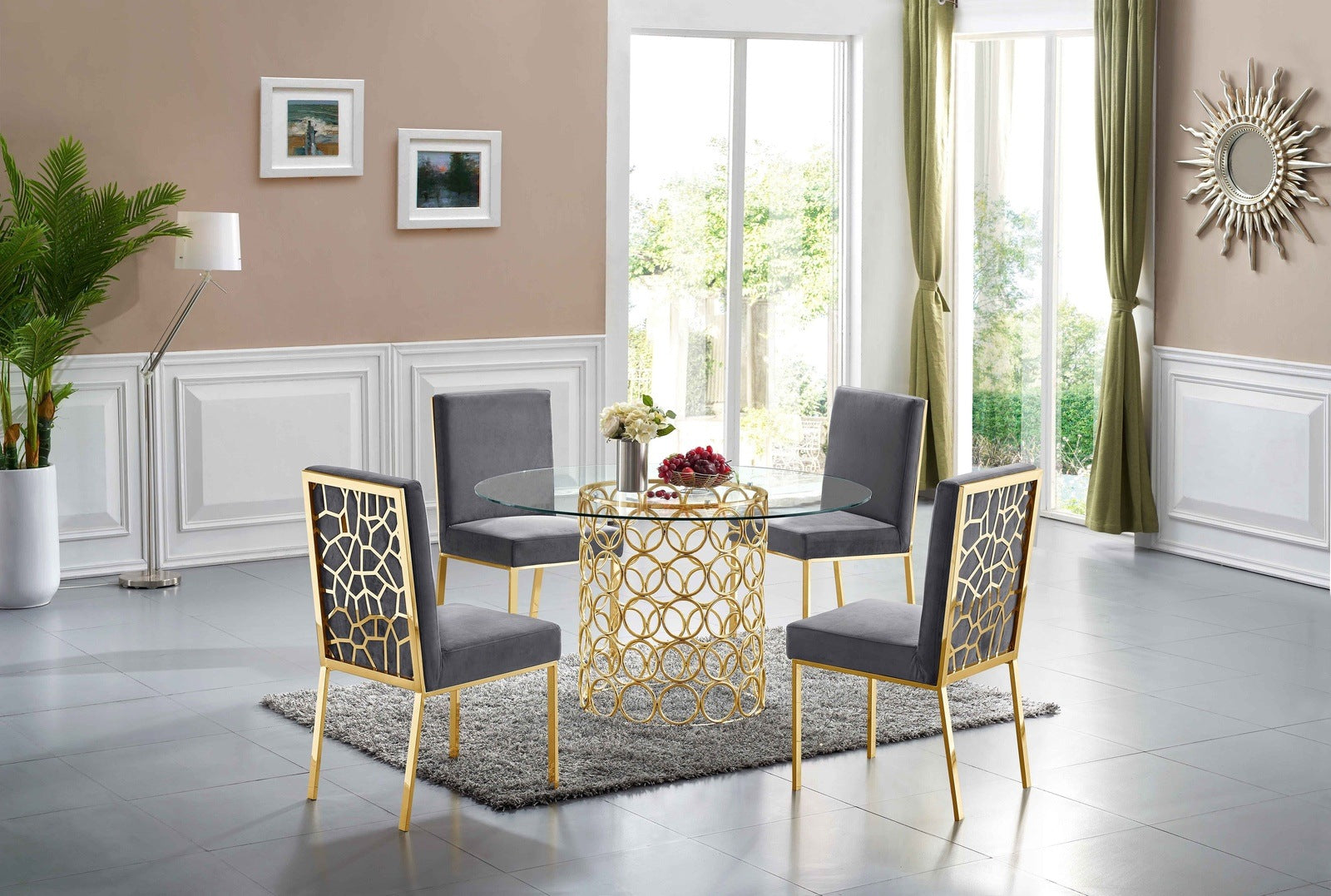 GOLD OPAL DINING TABLE +4 CHAIRS DINING SET