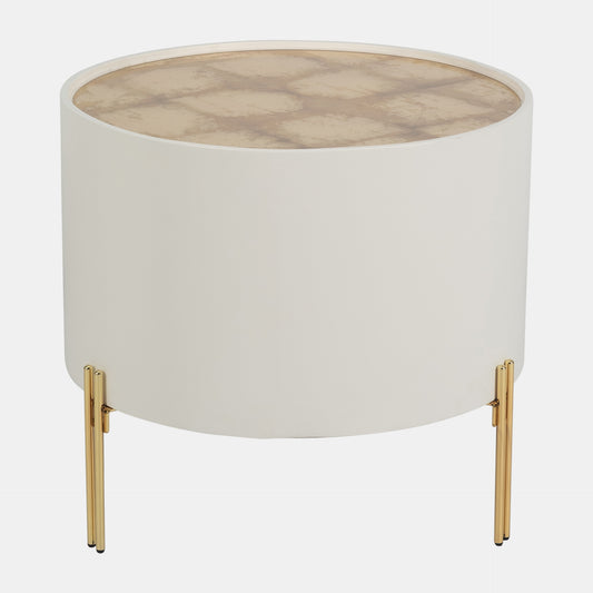 WOOD,24" GOLD LEAF TOP SIDE TABLE, WHT/GLD