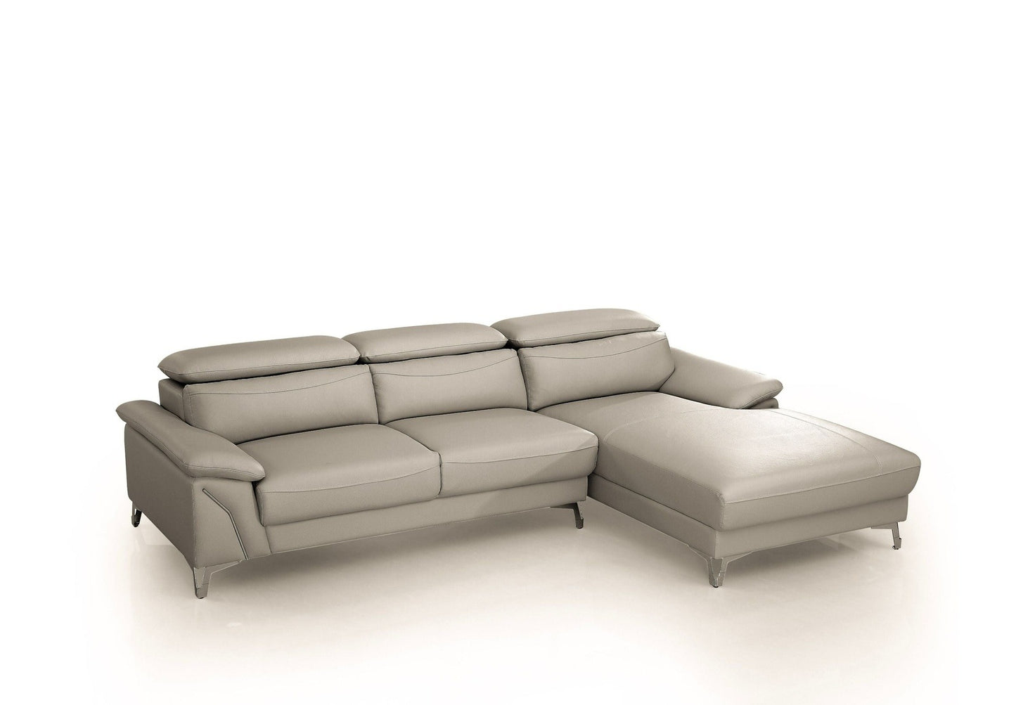 DIVANI CASA SURA - MODERN LIGHT GREY LEATHER RAF SECTIONAL LIVING ROOM SET