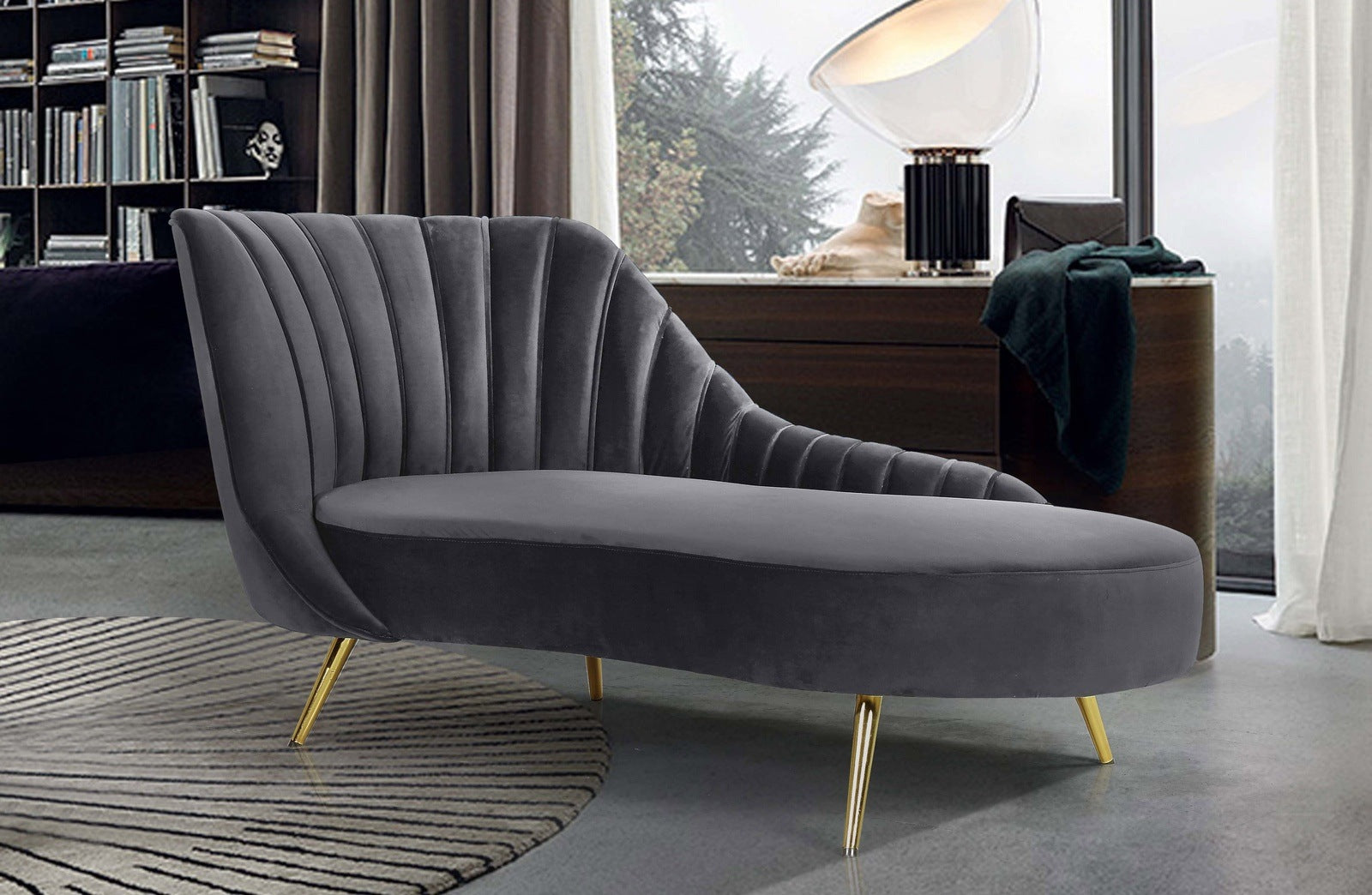 MARGO VELVET CHAISE LOUNGE - GREY