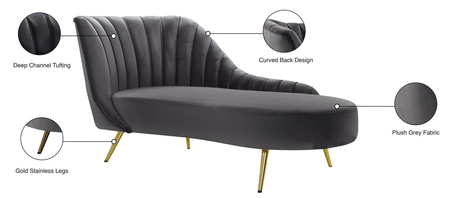 MARGO VELVET CHAISE LOUNGE - GREY