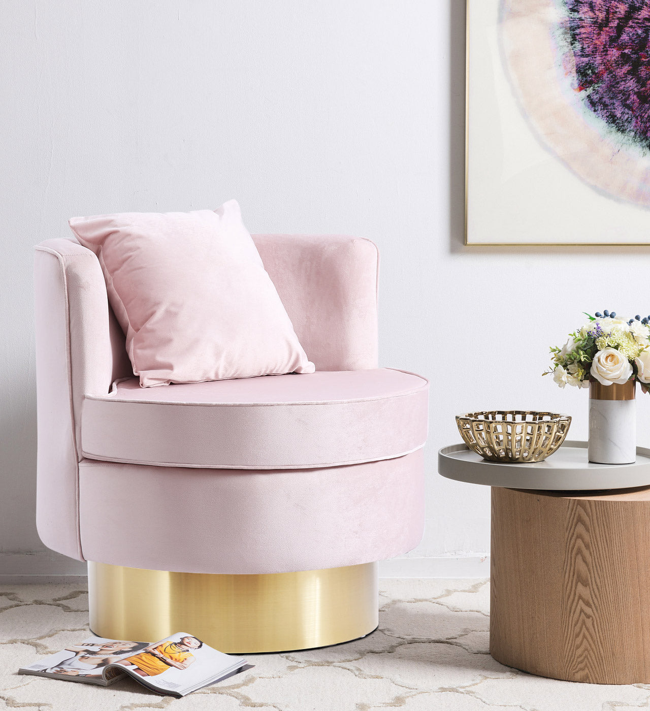 KENDRA VELVET ACCENT CHAIR - PINK