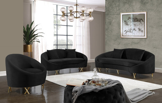 SERPENTINE COLLECTION LIVING ROOM SET - BLACK VELVET