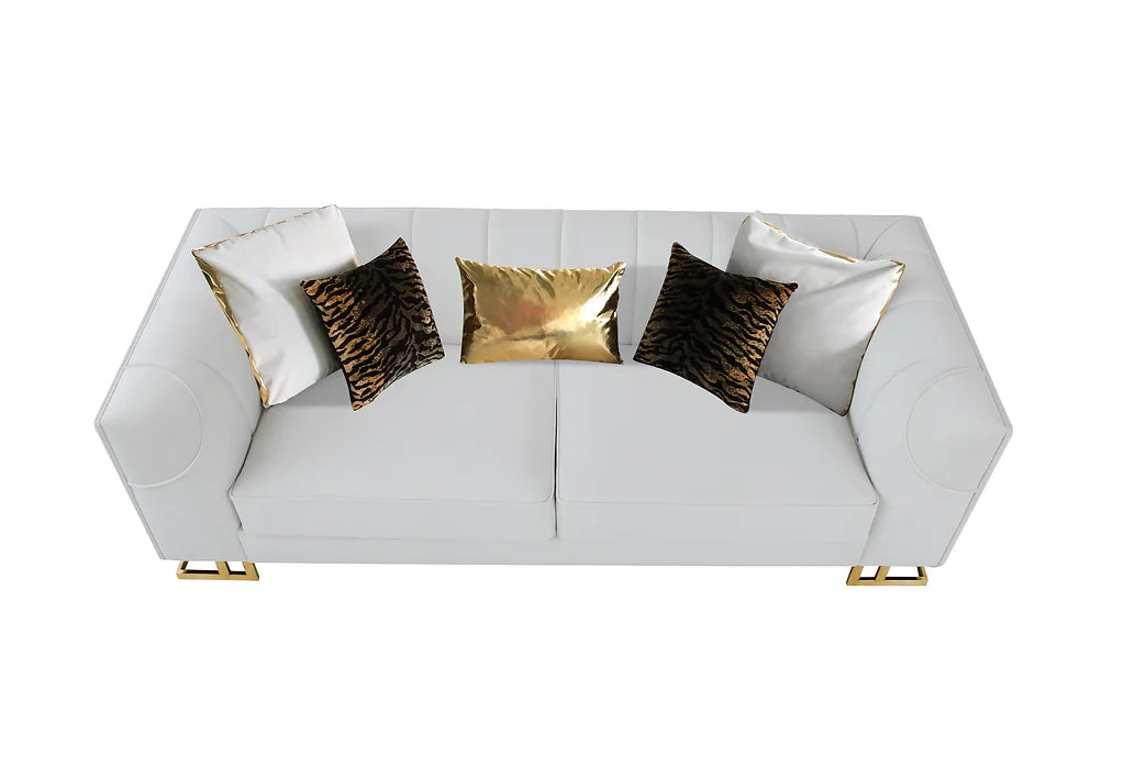 NE-178 SOFA & LOVESEAT & CHAIR OFF-WHITE W/ GOLD DETAILS