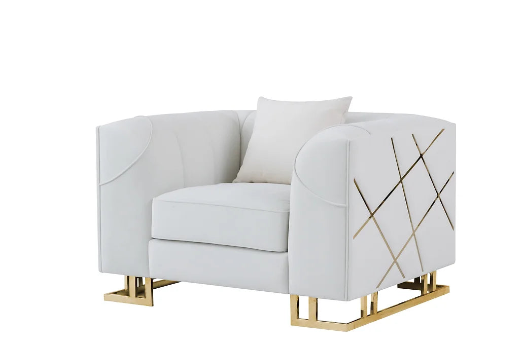 NE-178 SOFA & LOVESEAT & CHAIR OFF-WHITE W/ GOLD DETAILS