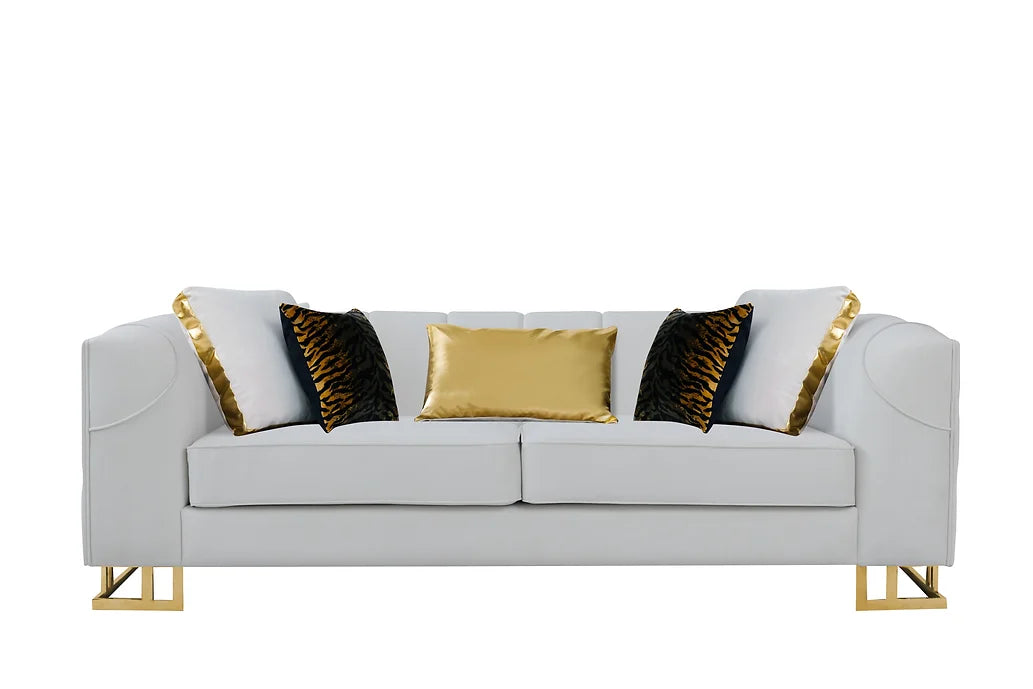 NE-178 SOFA & LOVESEAT & CHAIR OFF-WHITE W/ GOLD DETAILS